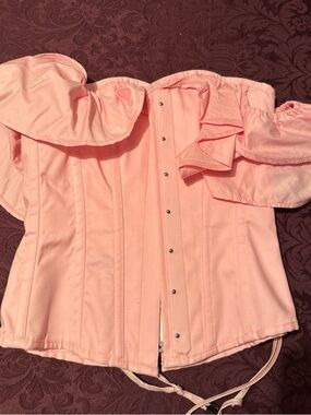 Off-Shoulder Ruffle Bustier Top in Light Pink